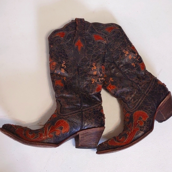 CORAL Leather cowboy boots Leather Cowboy Dancing rodeo boots pointy toe - Picture 2 of 12